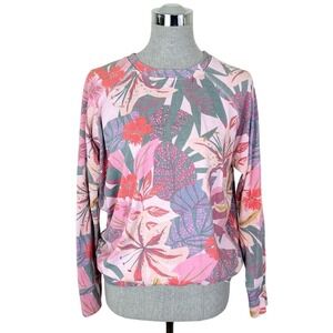 Sundry Pink Tropical Floral Jumper Raglan Sweatshirt‎ Size Medium